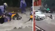 İstanbul Çekmeköy'de Şiddetli Sağanak: Motokuryeler Sel Sularıyla Mücadele Etti