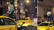 Şişli'de Kadın Taksiciyle Tartıştı, Aracın Üzerine Çıktı