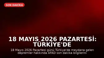 18 Mayıs 2026 Pazartesi: Türkiye'de Son Depremler AFAD Tarafından Duyuruldu