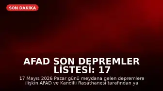 AFAD Son Depremler Listesi: 17 Mayıs 2026