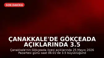 Çanakkale'de Gökçeada Açıklarında 3.5 Büyüklüğünde Deprem Meydana Geldi