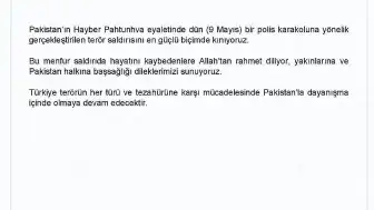 Dışişleri Bakanlığı'ndan Pakistan'daki Terör Saldırısına Kınama
