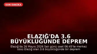 Elazığ'da 3.6 büyüklüğünde deprem meydana geldi