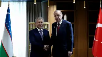 Erdoğan, Özbekistan Cumhurbaşkanı Mirziyoyev ile Türkistan'da Görüştü