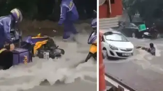 İstanbul Çekmeköy'de Şiddetli Sağanak: Motokuryeler Sel Sularıyla Mücadele Etti