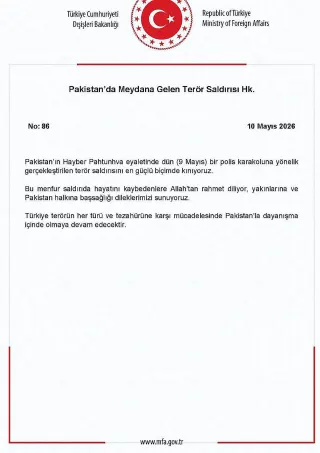 Dışişleri Bakanlığı'ndan Pakistan'daki Terör Saldırısına Kınama