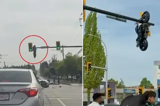 Kanada'da Trafik Kazası: Motosiklet Trafik Işığında Asılı Kaldı