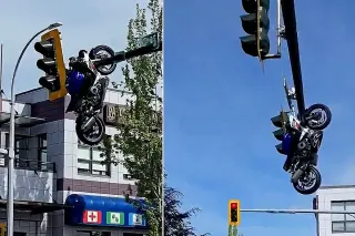 Kanada'da Trafik Kazası: Motosiklet Trafik Lambasında Asılı Kaldı